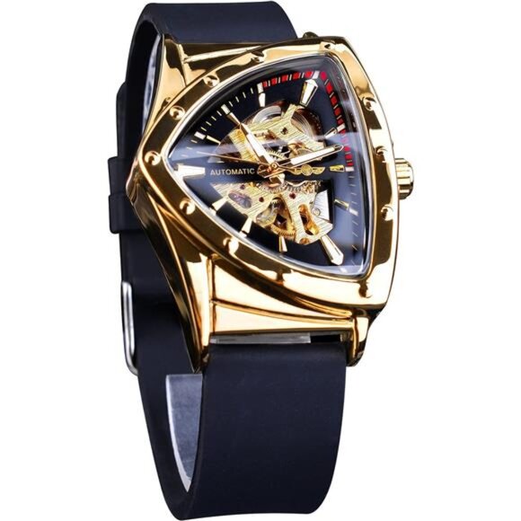 Men's Skeleton Watch Automatic Mechanical Watch with Triangle Silver